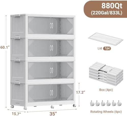 BROVIEW V60 880QT Plastic Stackable Storage Bins with Lid, 4Pack White - Image 2