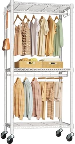 FUTASSI Rolling Clothes Rack, Clothing Racks for Hanging Clothes, White by FUTASSI