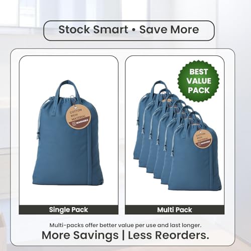 LFH Home Large Premium Cotton Rich Canvas Laundry Bag with Drawstring and Handles Heavy Duty, Multi-Use, and Washable for Home, Travel, College or Storage 20x30 (Pack of 2)-Sky Blue - Image 4