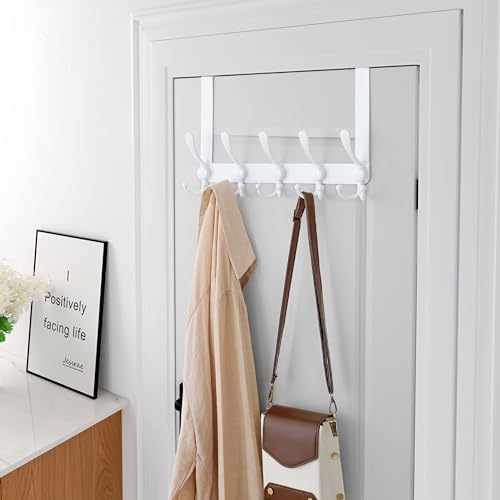 Dseap Over Door Hook 2.0 - Upgraded Version - Simple-Assembly, Strong, Heavy-Duty Stainless Steel 5-Tri-Hook Over The Door Hanger Rack, SimpleStrong Series, White, Pack of 2 - Image 2
