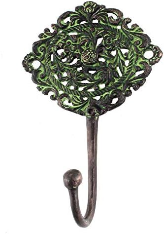 Indian Shelf 4 Piece Floral Brass Antique Wall Hooks for Bags Keys & Coats - Image 2