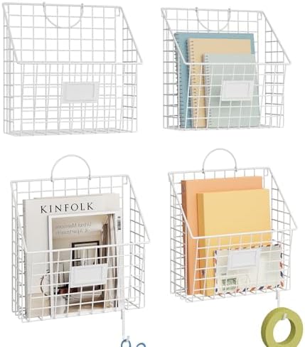4 Packs Hanging Wall File Organizer with Hooks, Magazine Rack ,Mail Basket by Yuzehuaza