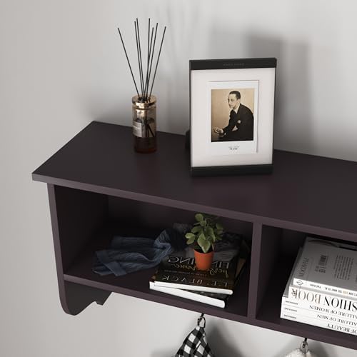 Wall Mounted Coat Rack Shelf,4 Dual Hooks,3 Cubbies,Espresso - Image 2
