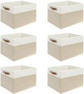 6 Pack Large Fabric Storage Baskets with Handles (White with Beige,15" L*13" W*13" H) by Unknown