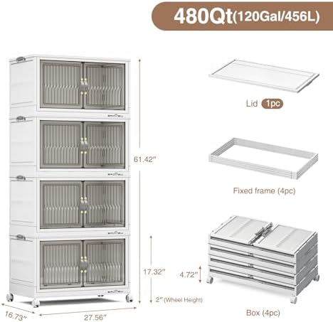 BROVIEW 480Qt Stackable Storage Bins with Lid for Home Dorm, 4Pack White - Image 2