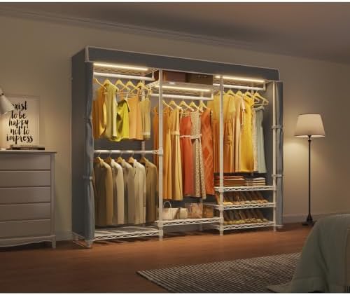 VIPEK V5LC Garment Rack Heavy Duty Covered with Dimmable LED Lights, 3000K Warm White, Portable Closet Wardrobe Freestanding for Hanging Clothes, with Grey Cover - Image 2