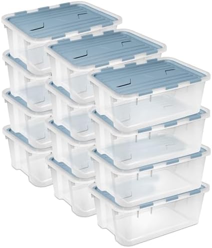 Sterilite Hinged Lid Storage Box, Plastic Container, 40 Quart, 12-Pack by Sterilite