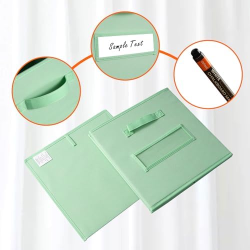 13x13x13 storage cube bins(Set of 8) Fabric storage cubes with 8 Labels Window Cards & a Pen, storage cubes 13x13, Collapsible 13 inch cube storage bins, Cubby Organizer Boxes, Grass Green - Image 2