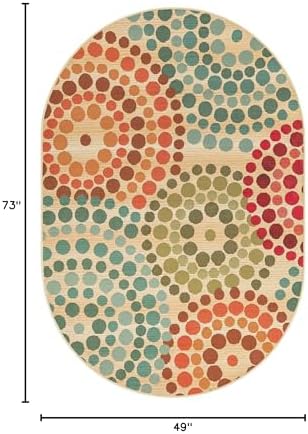 Unique Loom Outdoor Modern Collection Area Rug - Spark (4' 1" x 6' 1" Oval Beige/Burgundy) - Image 2