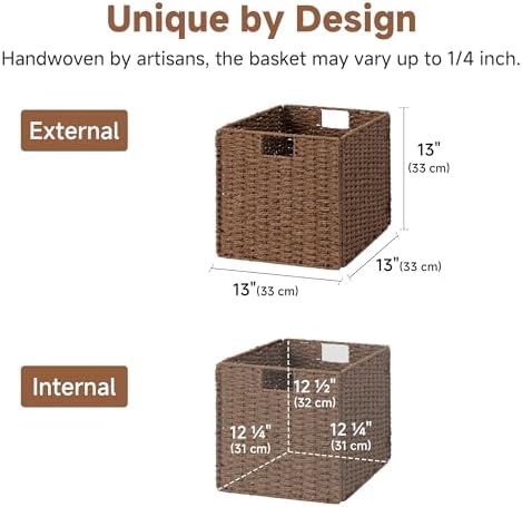 StorageWorks 13 inch Cube Storage Bins, Wicker Baskets for Storage, Brown - Image 2