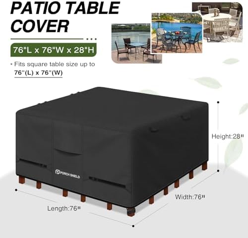 Porch Shield Waterproof Square Patio Table Cover 76 x 76 inch, Black - Image 2