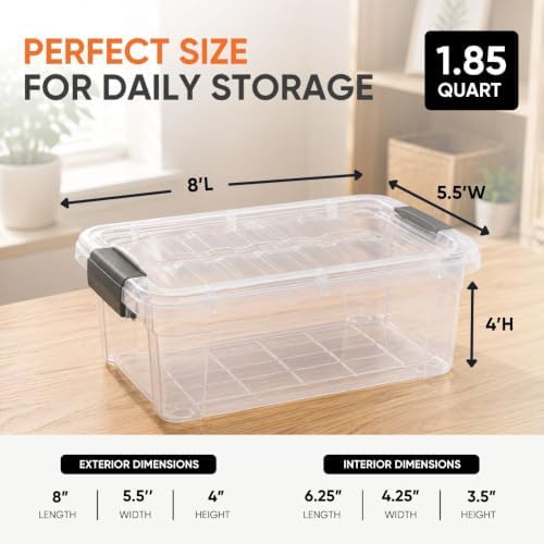 Superio 1.85 Quart Clear Plastic Storage Boxes with Lids, Stackable Organizer Containers, BPA-Free Storage Bins for Home, Office, School & Dorm, 8 Pack - Image 3