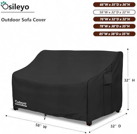 Outdoor Couch Cover,100% Waterproof 2-Seater Outdoor Loveseat/Bench Cover,Patio Furniture Covers,58" Wx 32" Dx 32" H Black - Image 2