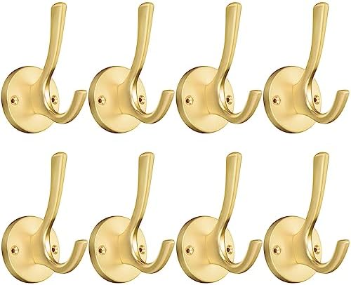 Coat Hooks for Hanging Coat Hooks for Wall Mounted Brass Wall Hooks Heavy Duty Brushed Robe Closet Hooks for Hanging Coats Entryway Metal Towel Hooks for Bathrooms (8, Gold) by ZUONAIHARDWARE