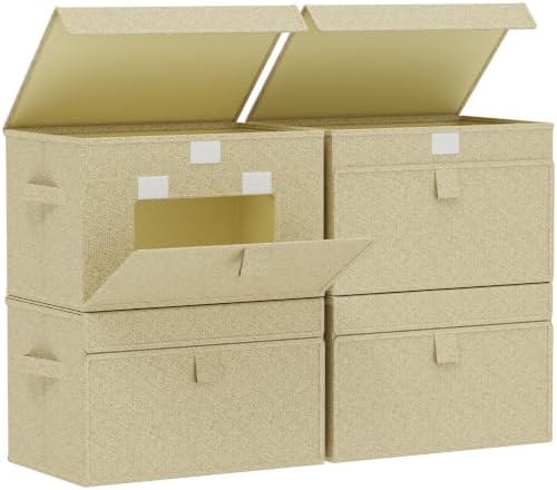 Collapsible Storage Baskets,15x9.8x9.8in,Grey and Beige,4 Pack by Unknown