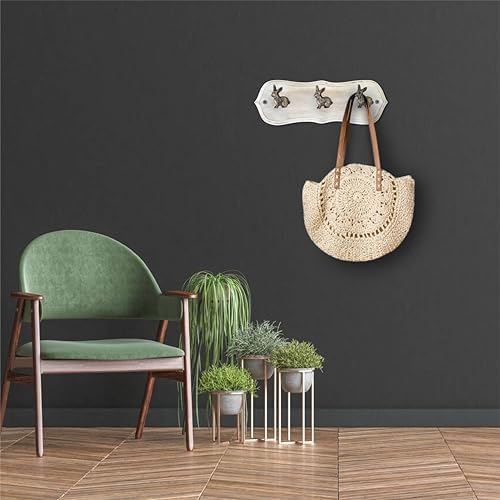 Rustic Wall Mounted Coat Rack with 3 Antique Brass Rabbit Hooks – Distressed White Wood Base, Hook Rail for Hats, Coats & Keys – Animal Themed Organizer for Home, Entryway & Nursery - Image 6