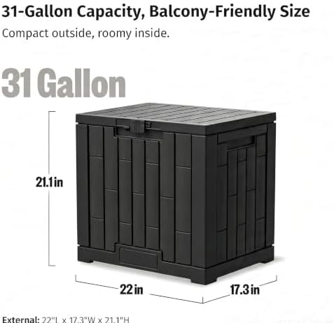 LAUSAINT HOME 31 Gallon Resin Deck Box, Package Delivery Box with Lockable Lid, Waterproof Outdoor Storage Box For Garden Tools, Patio Cushions(31 Gallon,Black) - Image 2