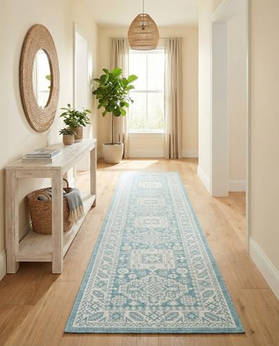Rugs.com - Outdoor Aztec Rug – 12 Ft Runner Aqua Washable Indoor/Outdoor Rug – Flatweave Aztec Design for Patio, Deck, and Outdoor Passageways - Image 4
