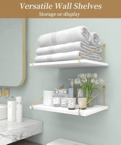 Afuly Floating Shelves for Wall, 12 Inch Deep Gold White Shelf, Set of 2 - Image 6