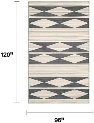 Fab Habitat Geometric Neutral Tribal Outdoor Rug - Waterproof, Fade Resistant, Crease-Free, Reversible - Premium Recycled Plastic - Patio Porch Balcony Deck - Cairo NaturalBlack - 8x10 ft - Image 2