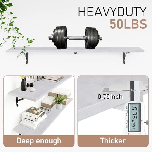 Kaboon 55 inch Long 10 inch Deep Floating Shelves for Wall Set of 2, Large Open Shelves Wall Mounted, Space Saving Home and Commercial Use, White Rock - Image 4