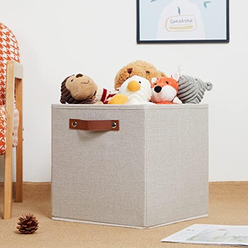 DULLEMELO 12inch Cube Storage Baskets for Shelves Closet Storage,Sturdy Home Organization Bins for Gifts Empty,Foldable Fabric Storage Cubes Baskets for Nursery Toys Clothes Storage(Beige-4 Pack) - Image 3