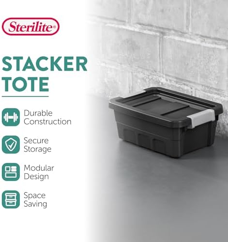 Sterilite Stacker Tote with Latching Lids for Garage, 4 Gallon, 12-Pack - Image 2