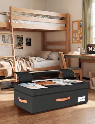 TOSKING 2-Pack Under Bed Storage Drawers with Wheels, 6 Vacuum Bags, Adjustable Height 7.9-10.2", Large 90L/80 lbs Clear Lid, 900D Oxford, Space Saver for Dorm Bedroom, Blankets, Clothes, Shoes, Black - Image 3