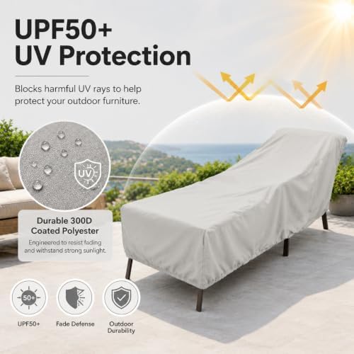 Treasure Garden Small Chaise Lounge Cover, Heavy Duty 300D Polyester Patio Chaise Cover, Water Resistant, UPF50+ UV Protection, 4 Ties, Elastic Hem, Spring Cinch Lock, Storage Bag, 32"W x 80"D x 42"H - Image 4