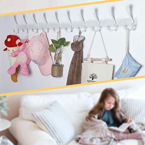 WEBI Coat Rack Wall Mount,37 5/8" Long,10 Hooks,Coat Hooks Wall Mounted,16" Hole to Hole,Coat Hanger Wall,Tri Hooks for Hanging Coats,Clothes,Jacket,Hats,White - Image 3