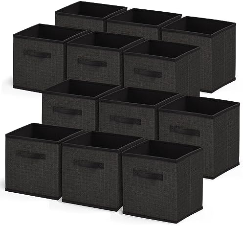 Nestl Foldable Storage Bins - 12 Cube Organizer With Handles for Closet, Bedroom, Playroom - 11-Inch Black Fabric Baskets by Nestl