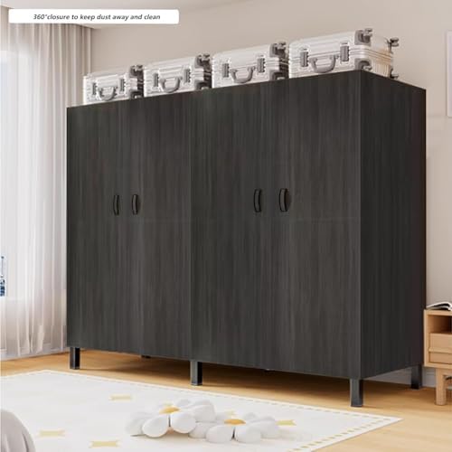 Foldable Portable Closet Wardrobe on Wheel 2000Ibs Heavy-Duty Clothe Rack with Cover Freestanding Metal Clothing Rack Armoire Storage System Rolling Garment Racks (Wood Grain Black, 59in) - Image 4