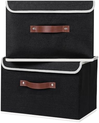 ANMINY Fabric Storage Box Bins with Lids, Black, 15"x10"x10", 4 Pack - Image 2