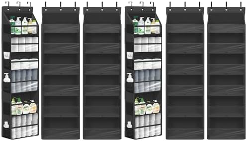 Over Door Organizer with 6 Extra Large Pockets 12 Side Pockets, Sturdy Closet Storage Rack, Hanging Storage Organizer with Clear Window for Shoes, Diaper, Bedroom, Bathroom, Black, 6-Pack by Unknown