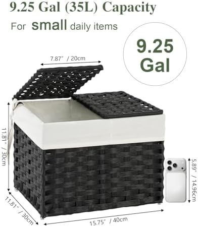 SETVSON Storage Basket with Lid, 2-Lid PE Rattan Storage Bin, Black - Image 2