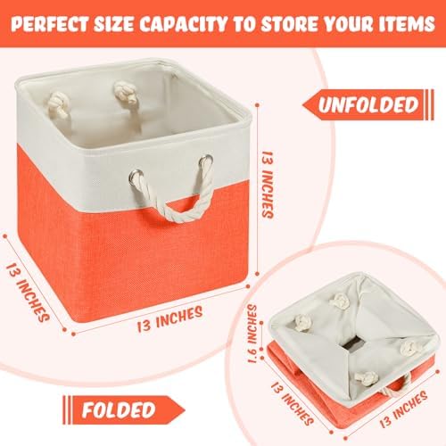 6 Pcs 13 x 13 Inch Rainbow Cube Storage Bins Fabric Square Cube Baskets - Image 2