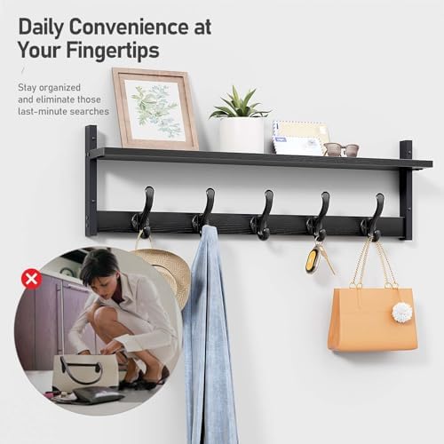 Tatub 29" Rustic Coat Rack Wall Mount with Shelf, Entryway Wall Hooks with Shelf, Coat Hangers for Bathroom, Living Room, Bedroom, Black - Image 7
