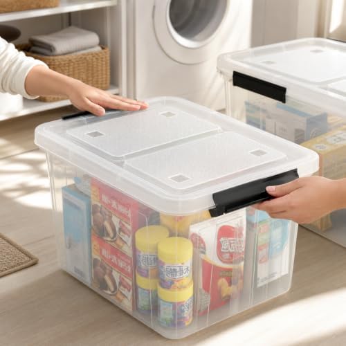 4-Pack 50 Quart Plastic Storage Bins Wheels & Latching Lids - Image 6