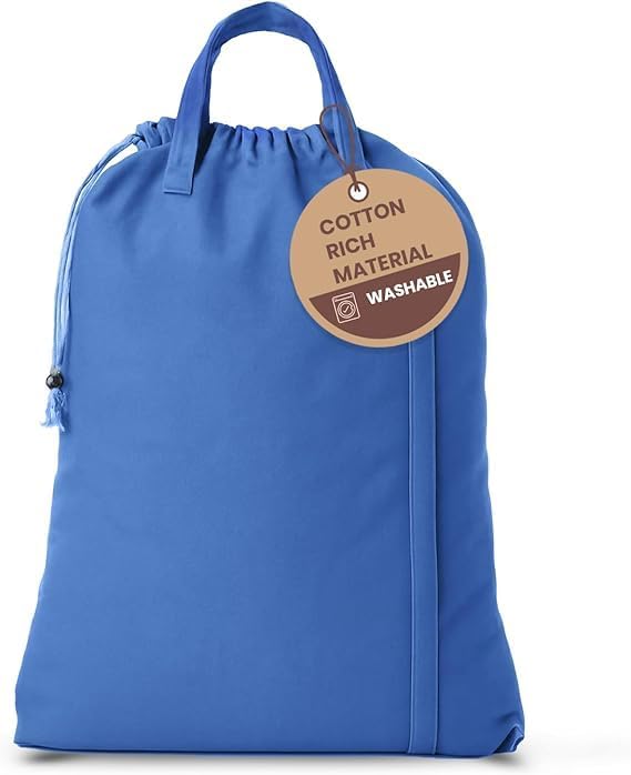 LFH Home Large Premium Cotton Rich Canvas Laundry Bag with Drawstring and Handles Heavy Duty, Multi-Use, and Washable for Home, Travel, College or Storage 28x 40 (Pack of 6)-Sky Blue by LFHHomePrivateLimited