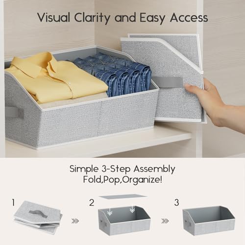 Homsorout Large Closet Organizers and Storage Bins - 8 Pack Trapezoid Storage Baskets for Shelves, Foldable Fabric Baskets with Handles Ideal for Closet, Basket, Wardrobe and Shelf Storage, Light Grey - Image 4