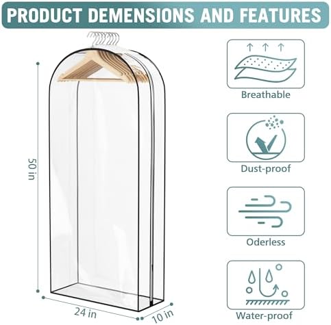 Liuoud 4 Pack 40”Garment Bags + 4 Pack 50” Garment Bags For Hanging Clothes All Clear For Opening Clothes Closet, Plastic Clothes Storge Bags, Clothes Cover - Image 5