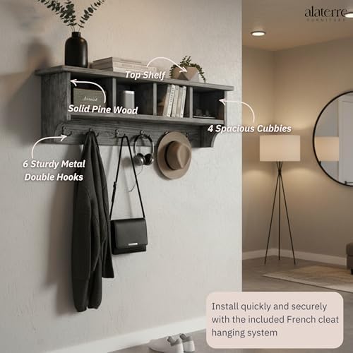 Pomona Solid Wood Entryway Coat Rack with Cubbies, Slate Grey, 48 Inch - Image 5