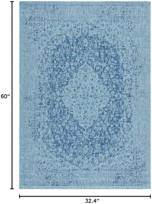 SAFAVIEH Washable Rug Outdoor Courtyard Collection - 2'7" x 5', Navy & Aqua Blue, Non-Shedding & Easy Cleaning, Ideal for Patio, Backyard, Mudroom (CY8720-39421) - Image 2