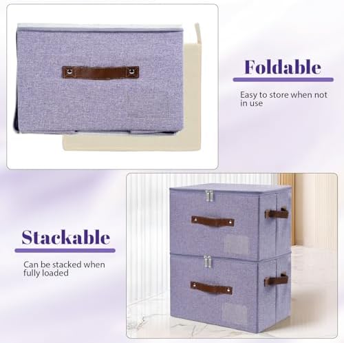 ANMINY Storage Box Fabric Bins with Zipper Lid, 17.7"x13.8"x10" Purple 3PCS - Image 5