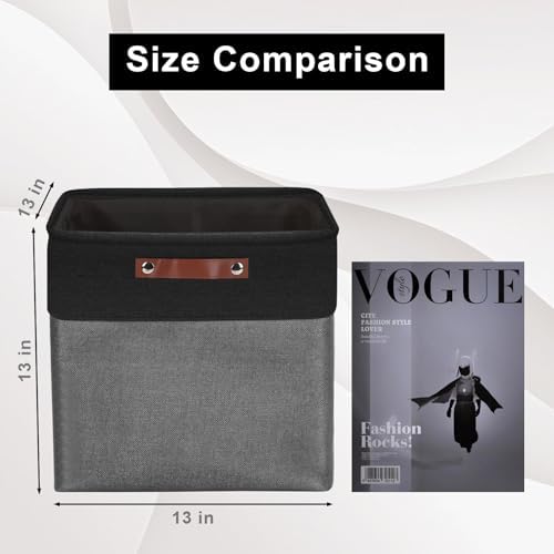 Bagnizer 13x13 Cube Storage Bins, Collapsible Fabric Storage Box, 4 Pack Closet Baskets with Handles for Organizing, Shelf, Toys, Clothes, Home, Office, Nursery (Grey&Black) - Image 2