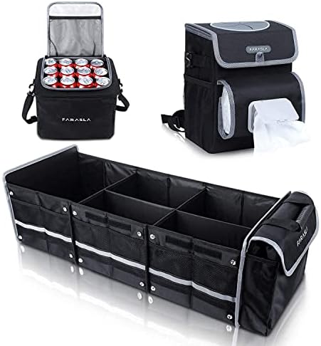 Farasla Waterproof Trunk Organizer with Leakproof Cooler Bag + Car Trash Can by HOME