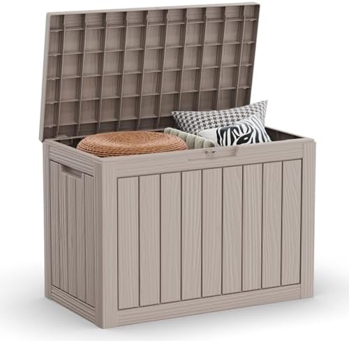 Vixzen 45 Gallon Outdoor Deck Box, Lockable Outdoor Storage Box for Patio Cushions Storage Furniture,Garden Tools, Pool Supplies, Weatherproof and UV Resistant (Grey, 45 Gallon) by Vixzen