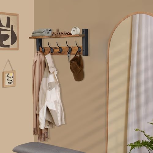 Sorbus Coat Rack Wall Mount with Shelf (Rustic Brown, 24 Inch) - Image 4
