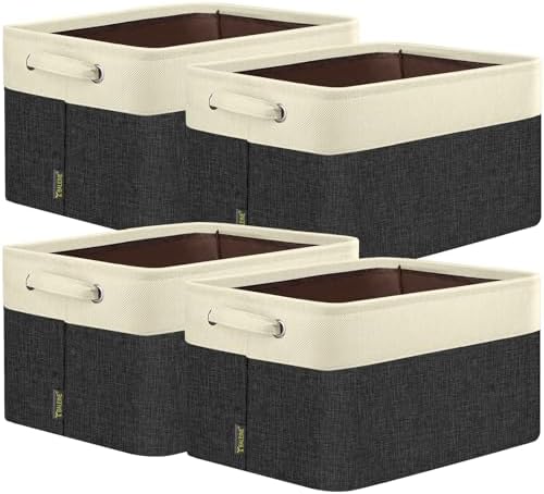 BALEINE 4 Pack Fabric Closet Storage Bins for Shelves, Linen Closet Organizers and Storage, Decorative Baskets for Organizing, Shelf, Clothes, Home, Office (Black, 17''x13''x10.5'') by BALEINE