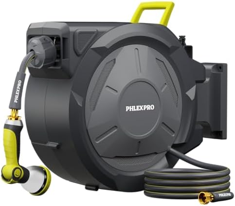 75 FT x 5/8" Retractable Garden Hose Reel with 3/4" Brass Fitting by PHLEXPROGardenToolsStandsForFlexibilityDurabilityAvailability